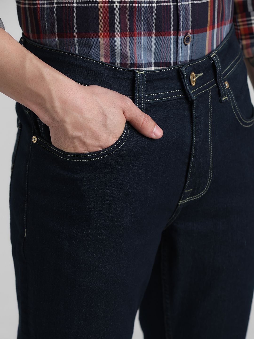 Dark Blue Mid Rise Clark Regular Fit Jeans