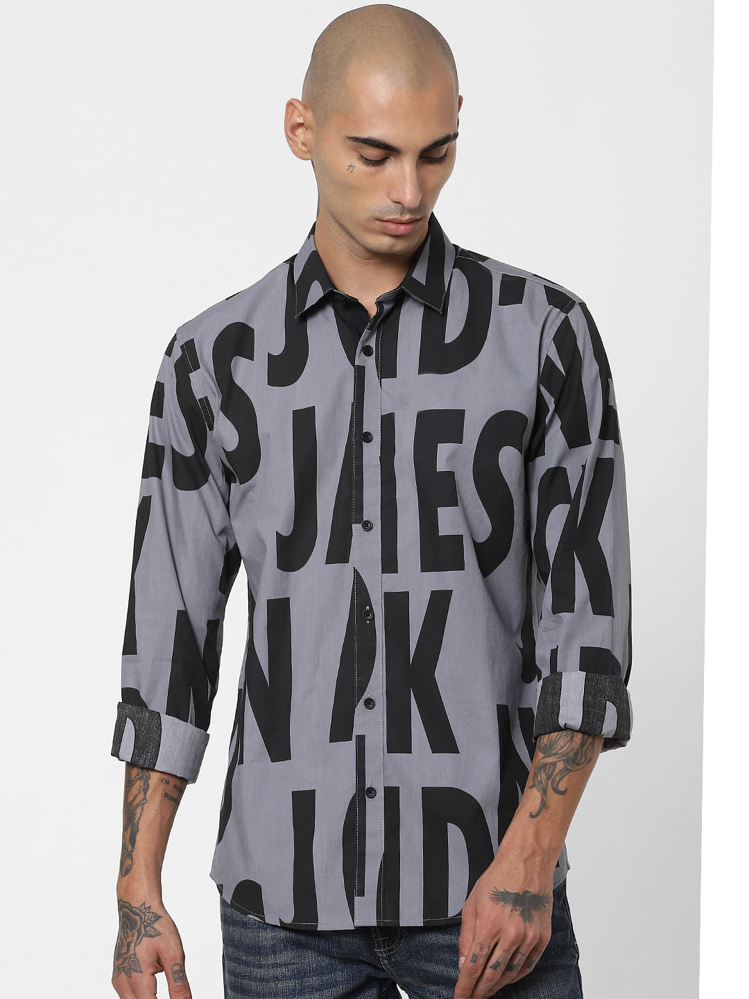 Grey All Over Print Full Sleeves Shirt