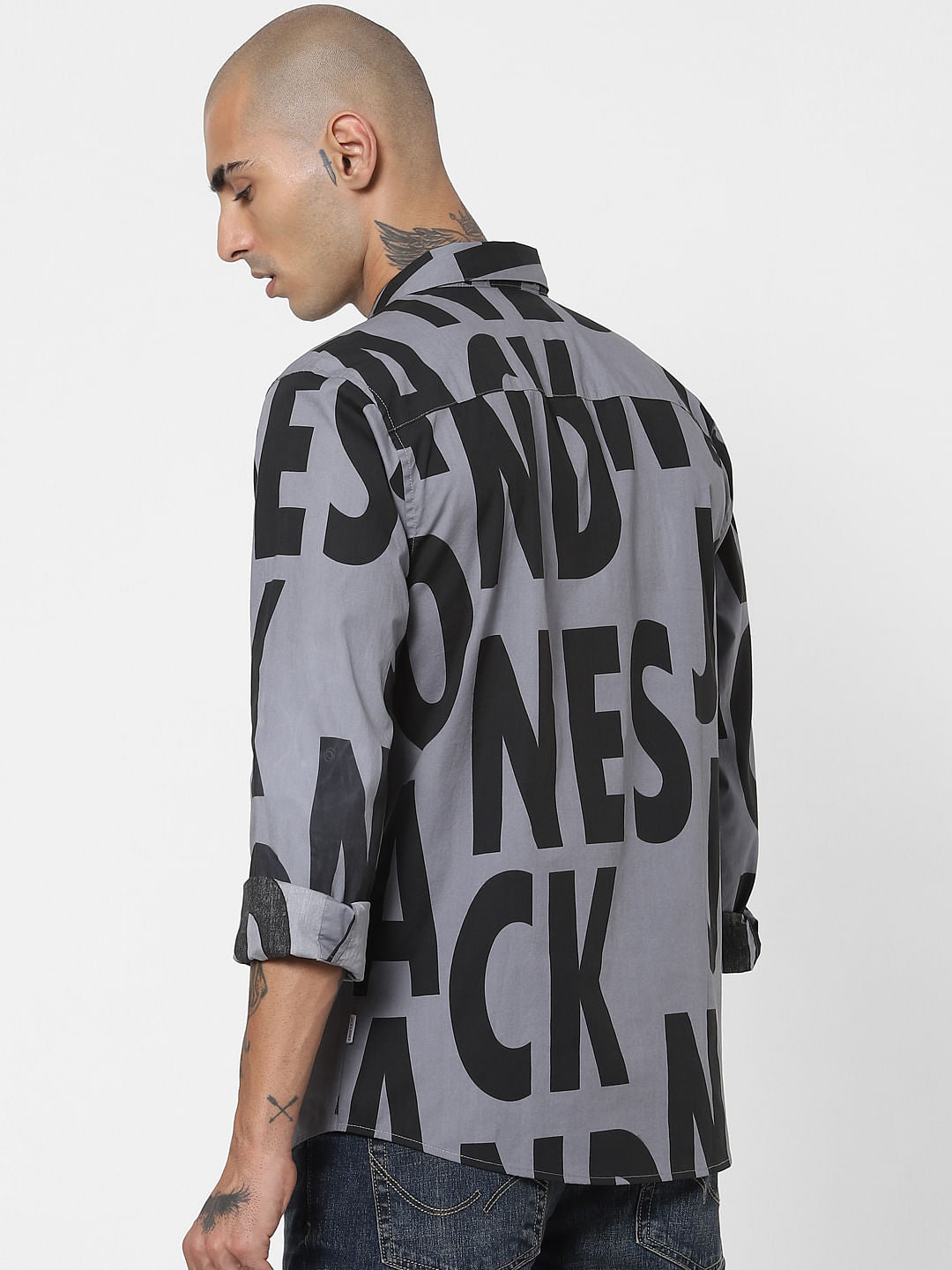 Grey All Over Print Full Sleeves Shirt