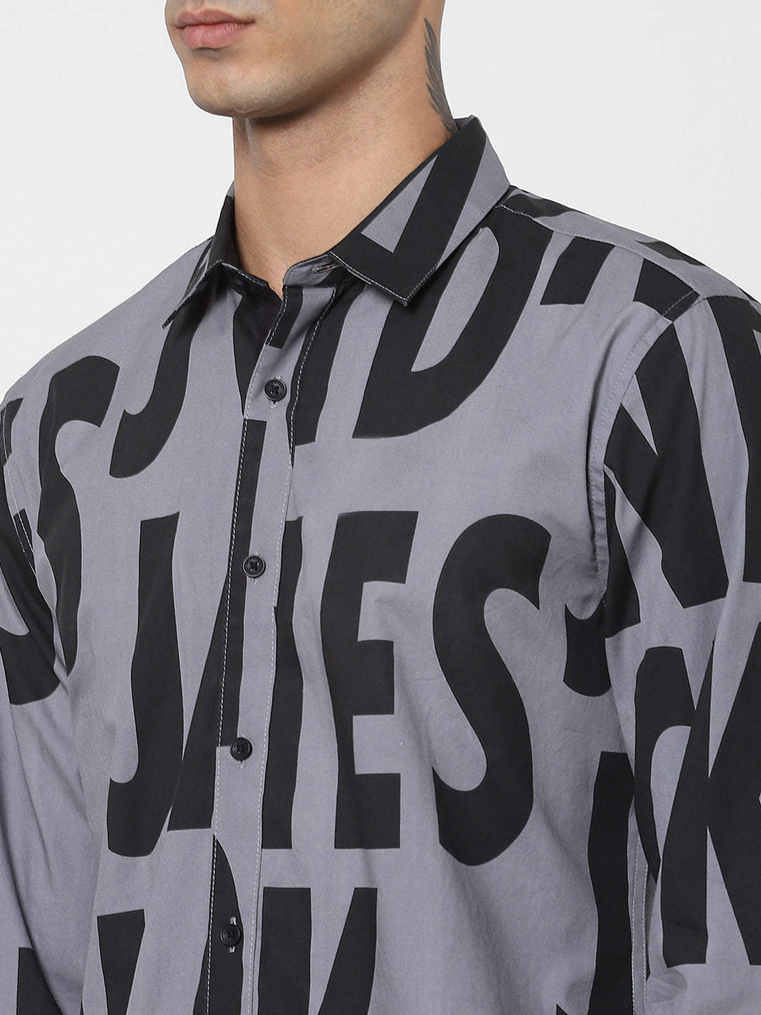 Grey All Over Print Full Sleeves Shirt