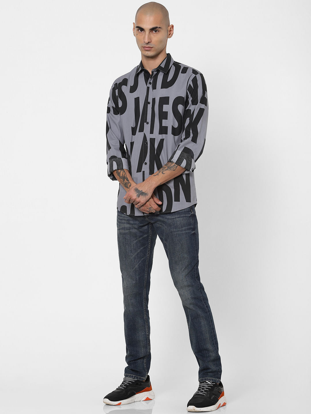 Grey All Over Print Full Sleeves Shirt