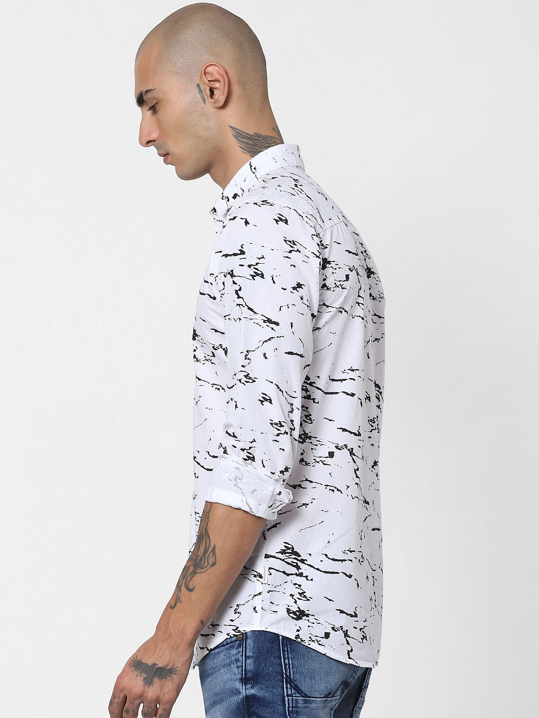 White Marble Effect Full Sleeves Shirt