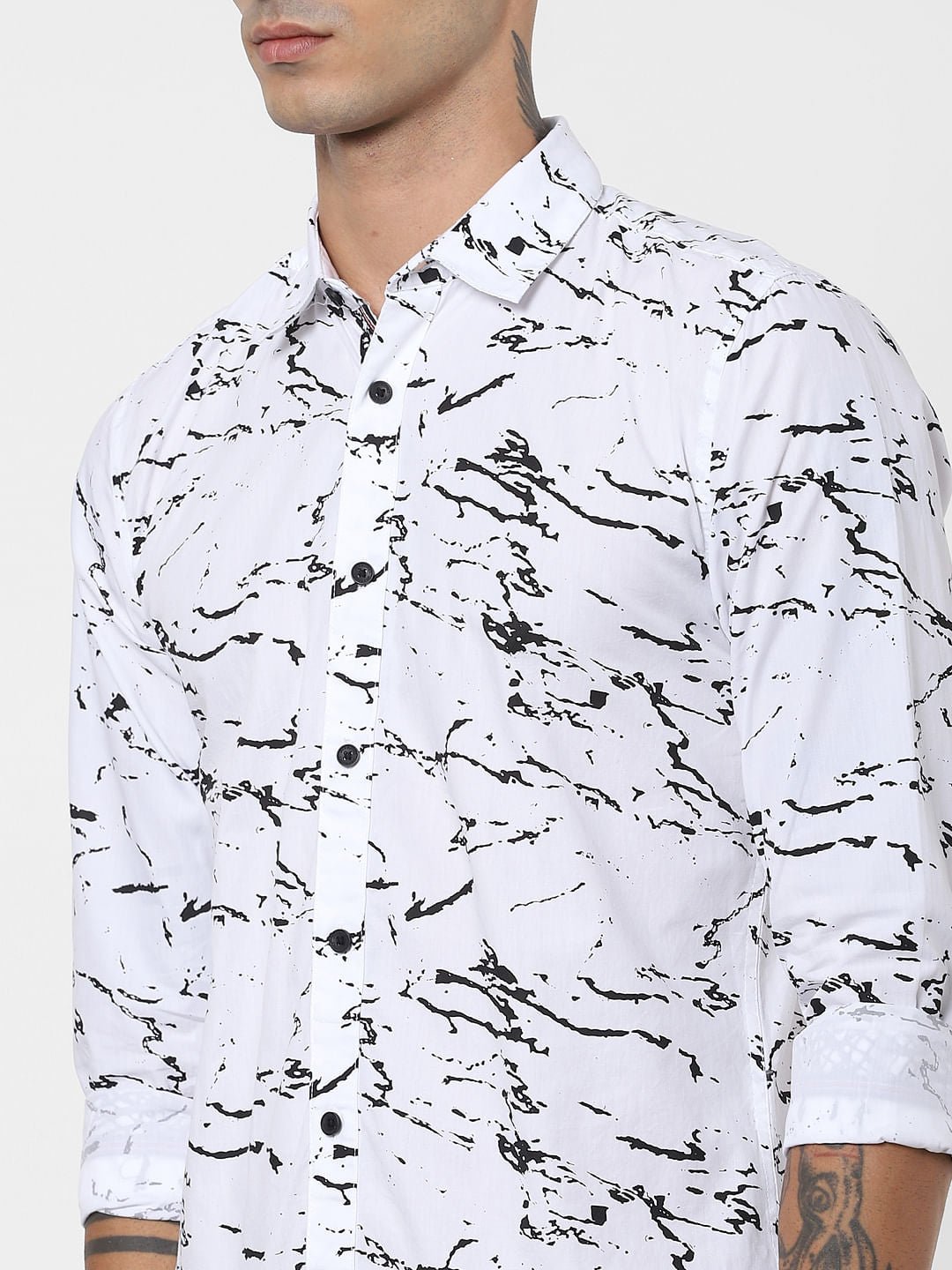 White Marble Effect Full Sleeves Shirt