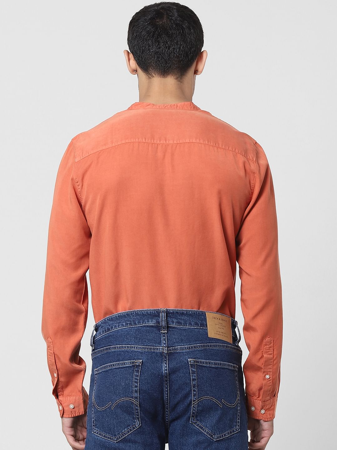 Orange Mandarin Collar Full Sleeves Shirt