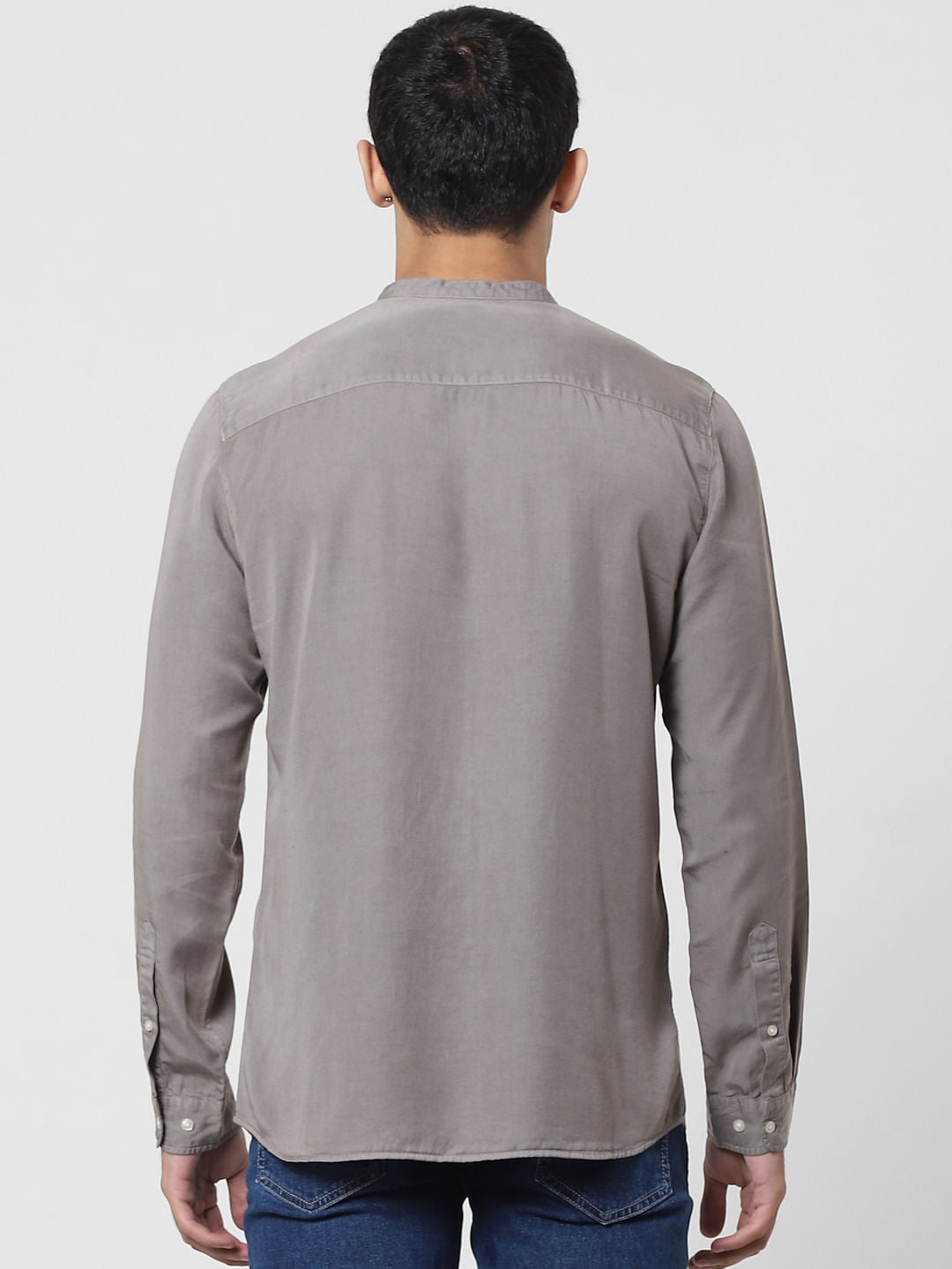 Grey Mandarin Collar Full Sleeves Shirt