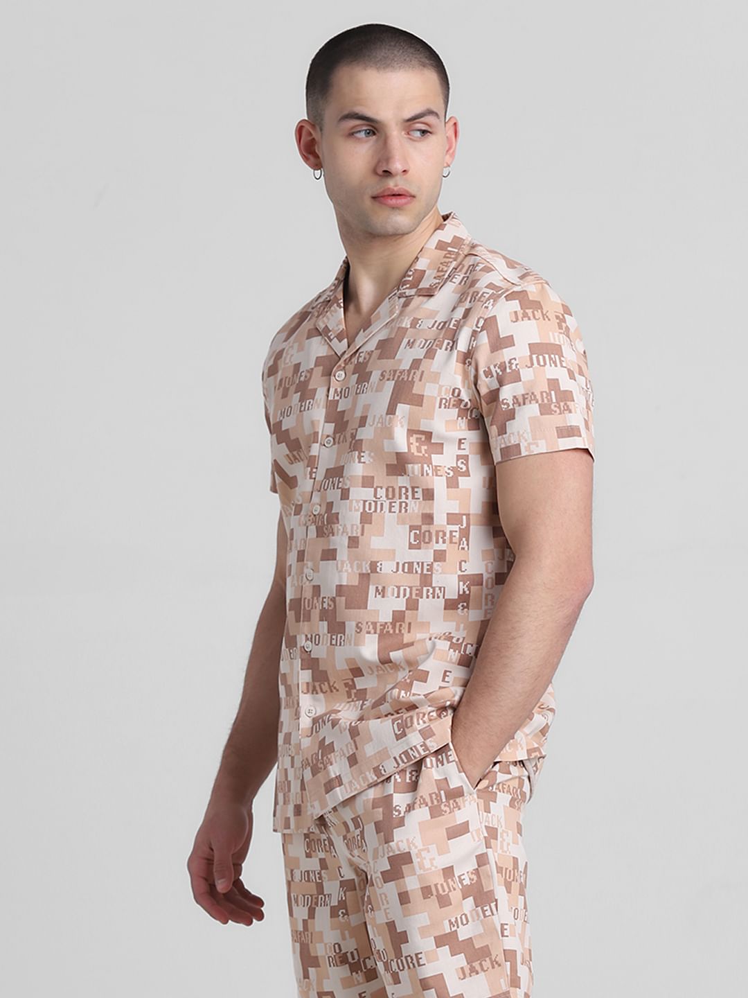 Brown Printed Co-ord Set Shirt
