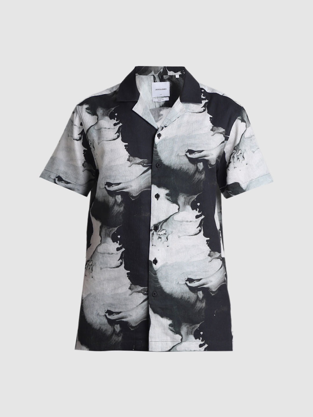 Black Abstract Print Short Sleeves Shirt