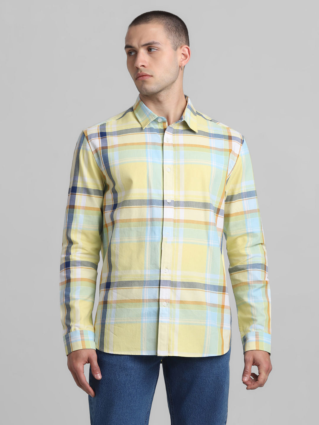 Yellow Check Full Sleeves Shirt