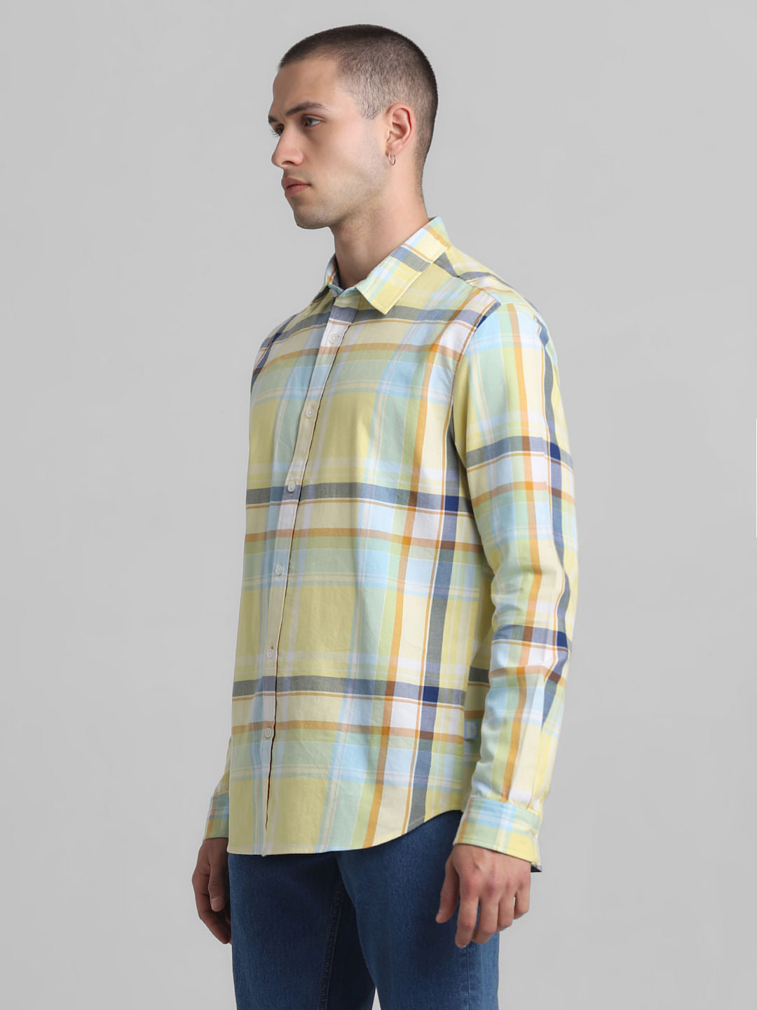 Yellow Check Full Sleeves Shirt