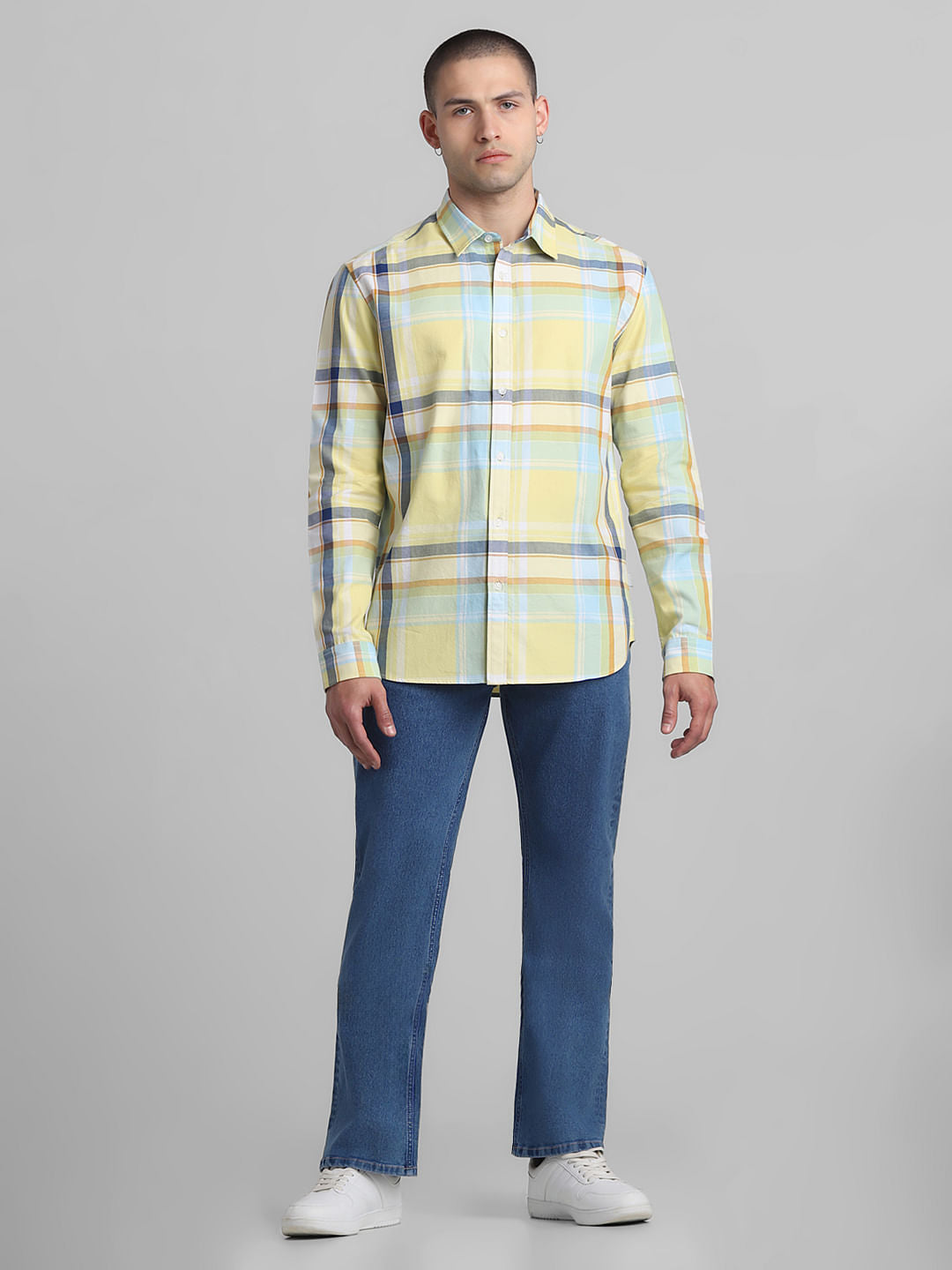 Yellow Check Full Sleeves Shirt