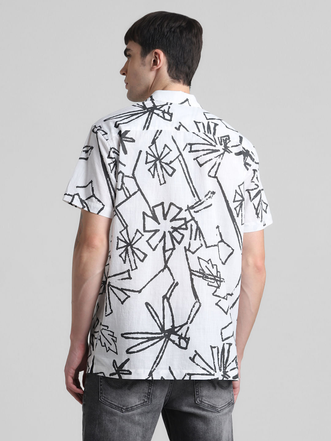 White Printed Short Sleeves Shirt