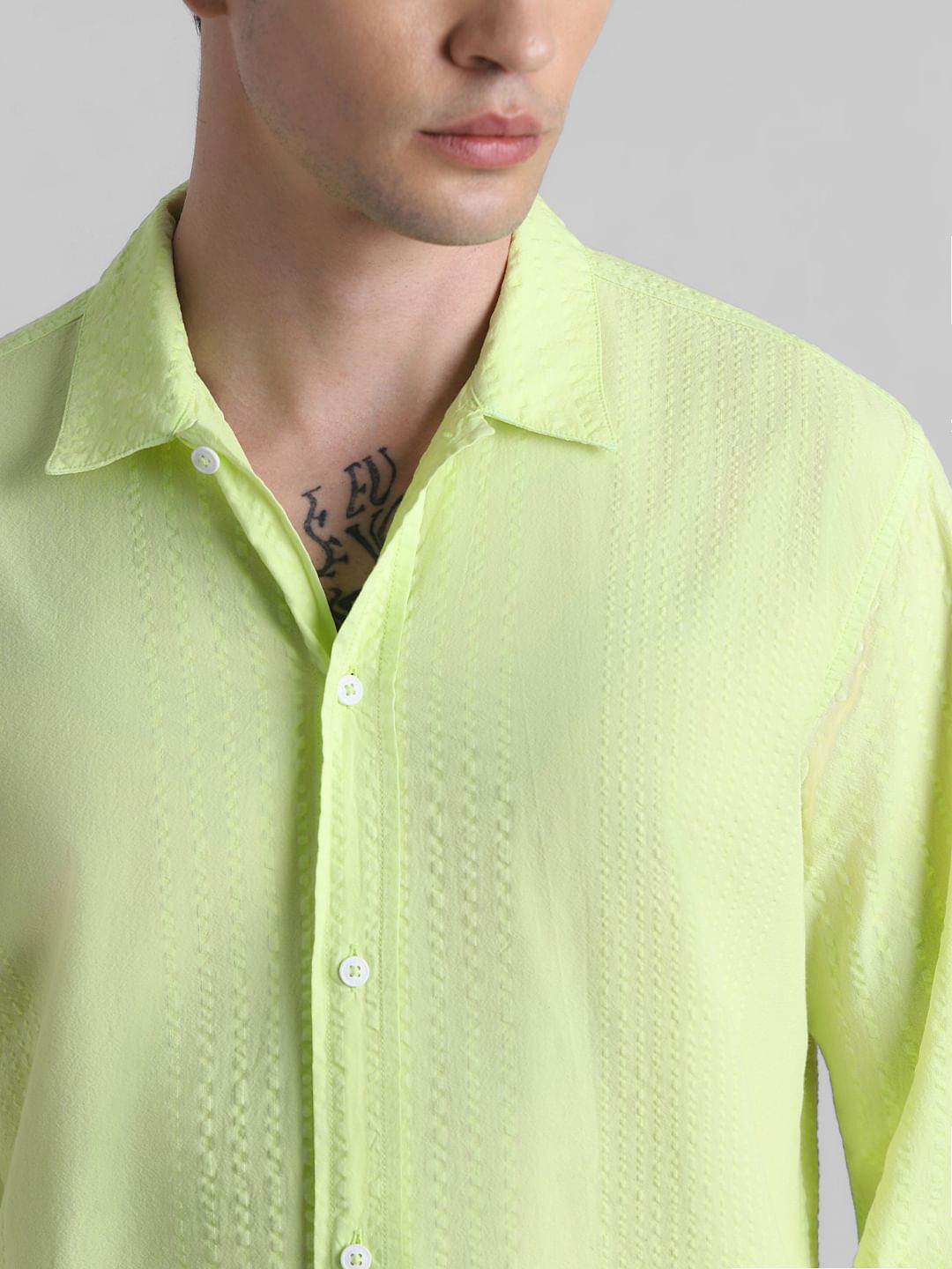 Lime Green Cotton Full Sleeves Shirt
