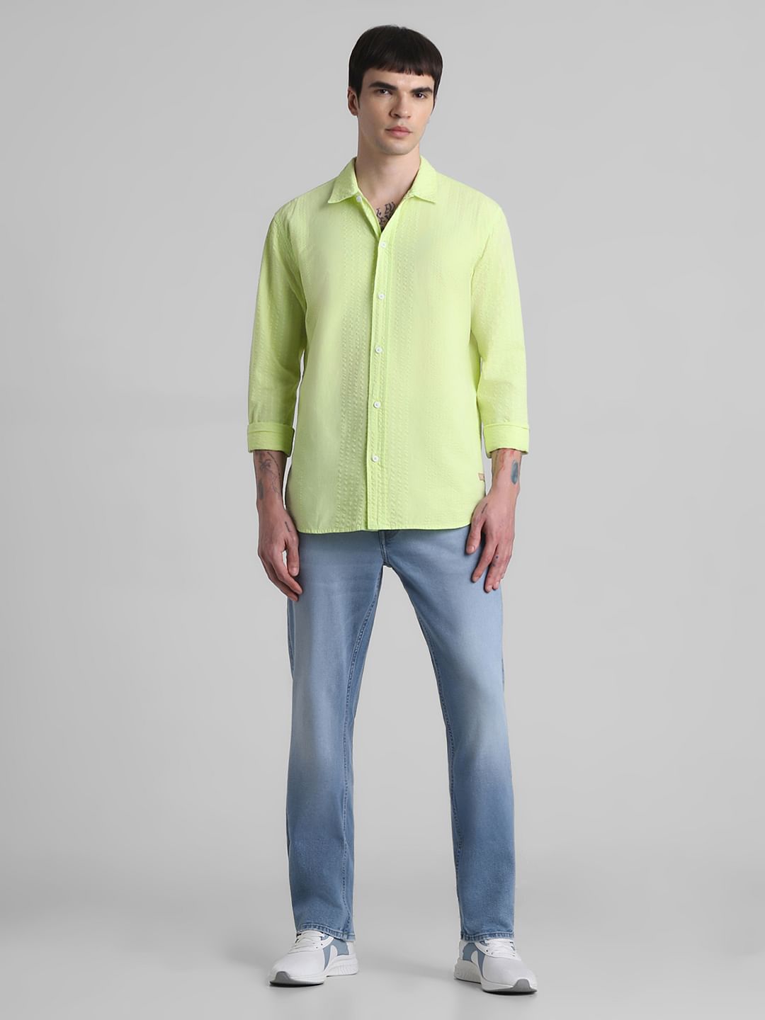 Lime Green Cotton Full Sleeves Shirt
