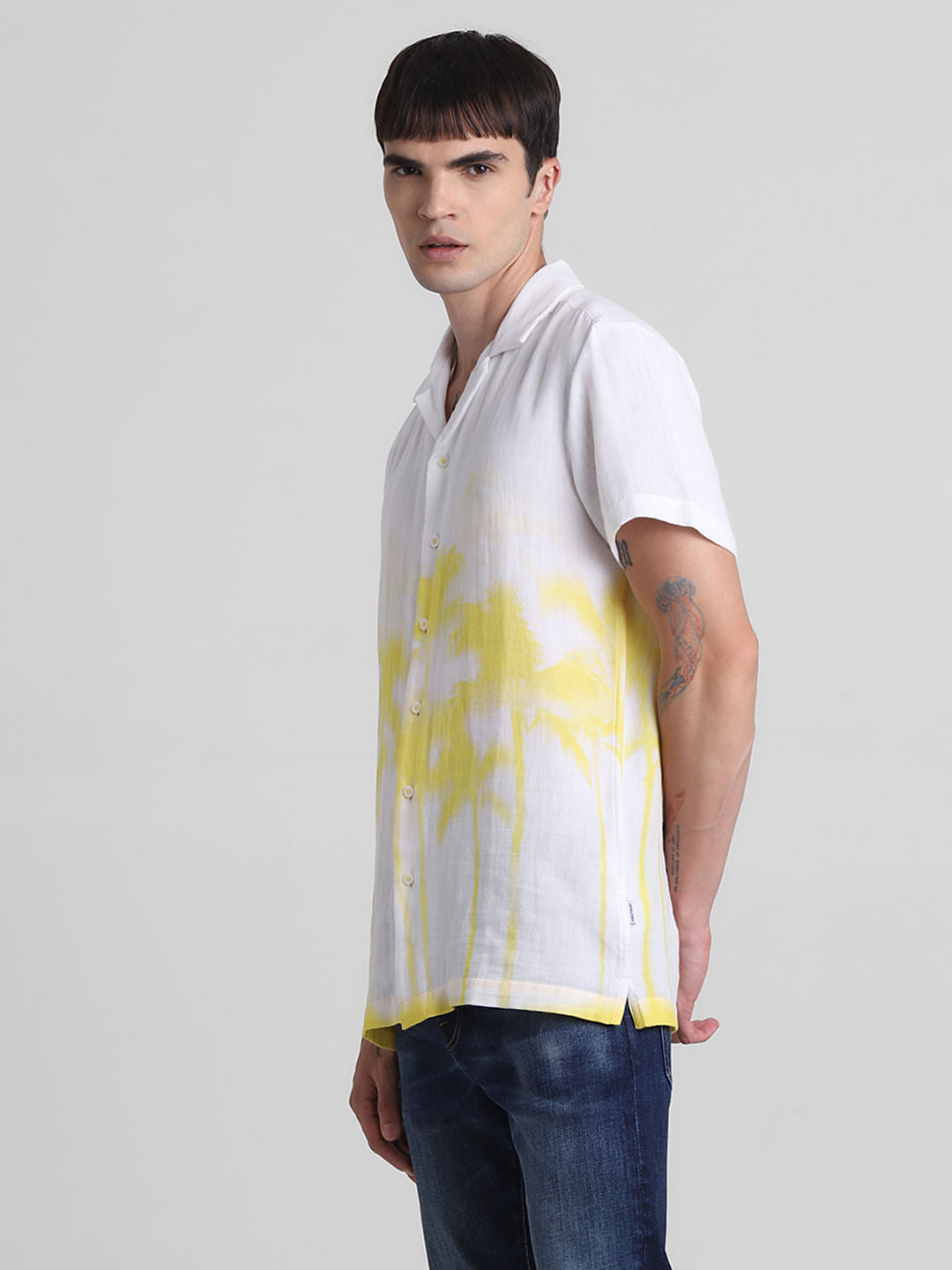 White Palm Tree Printed Shirt