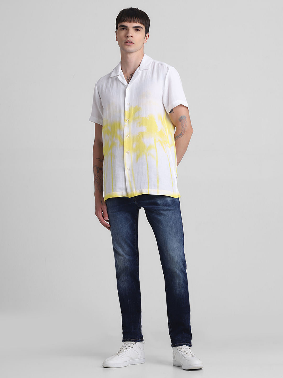 White Palm Tree Printed Shirt