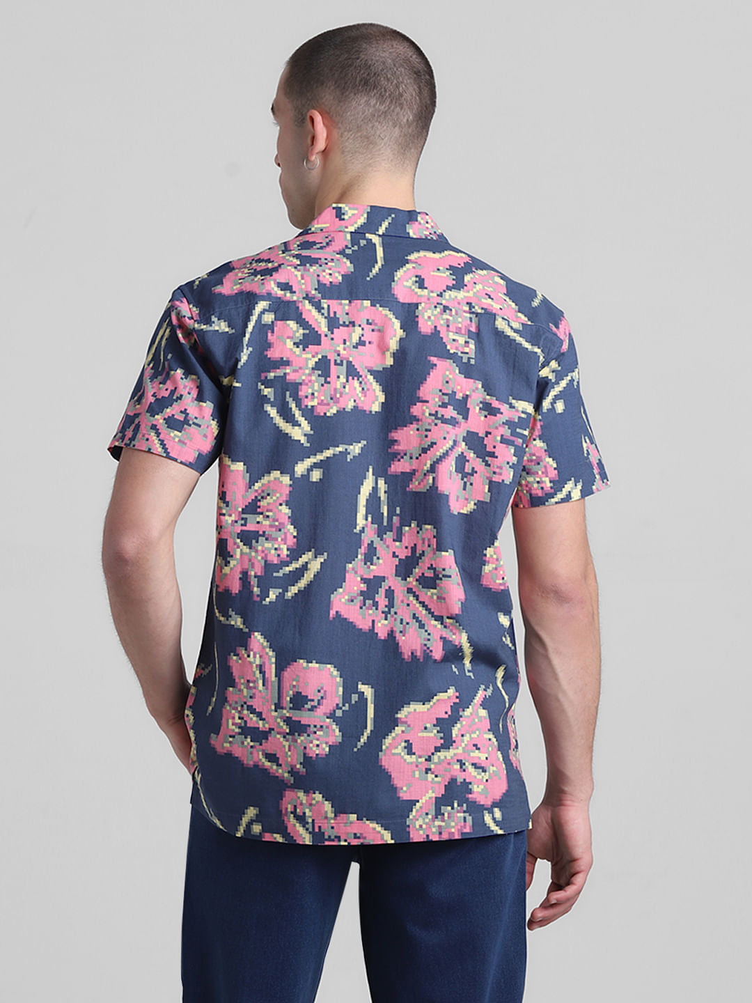 Blue Printed Short Sleeves Shirt