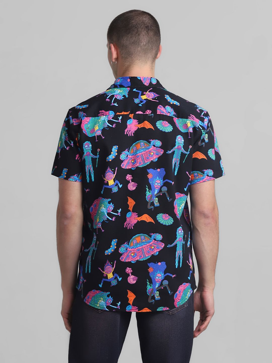 RICK & MORTY Black Printed Short Sleeves Shirt