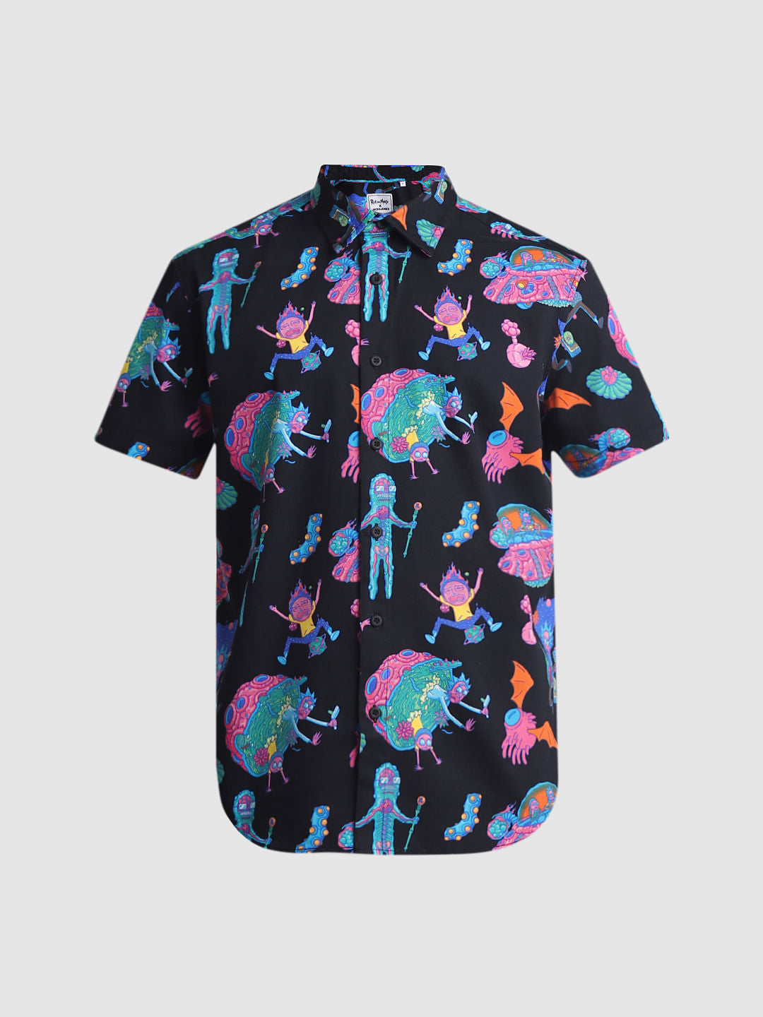 RICK & MORTY Black Printed Short Sleeves Shirt