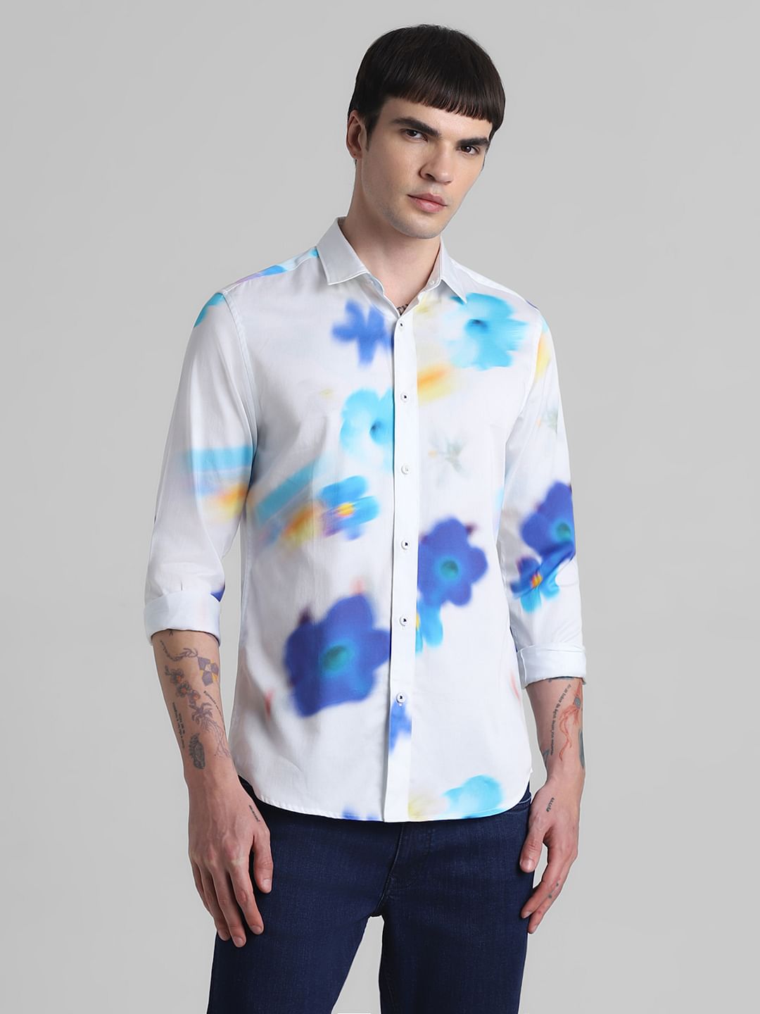 White Floral Full Sleeves Shirt