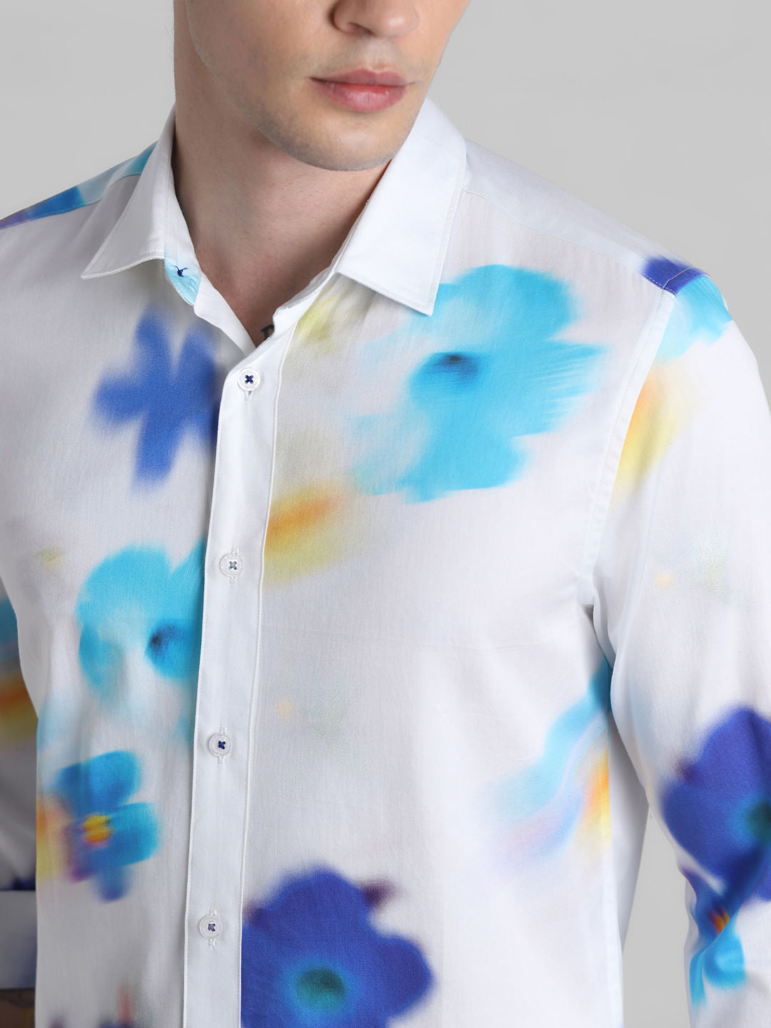 White Floral Full Sleeves Shirt