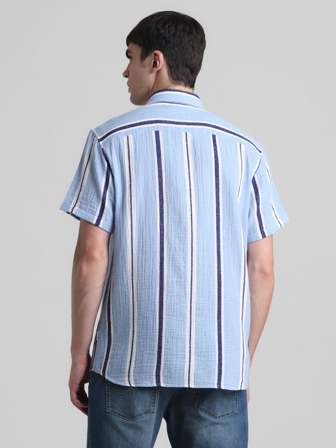 Blue Striped Short Sleeves Shirt