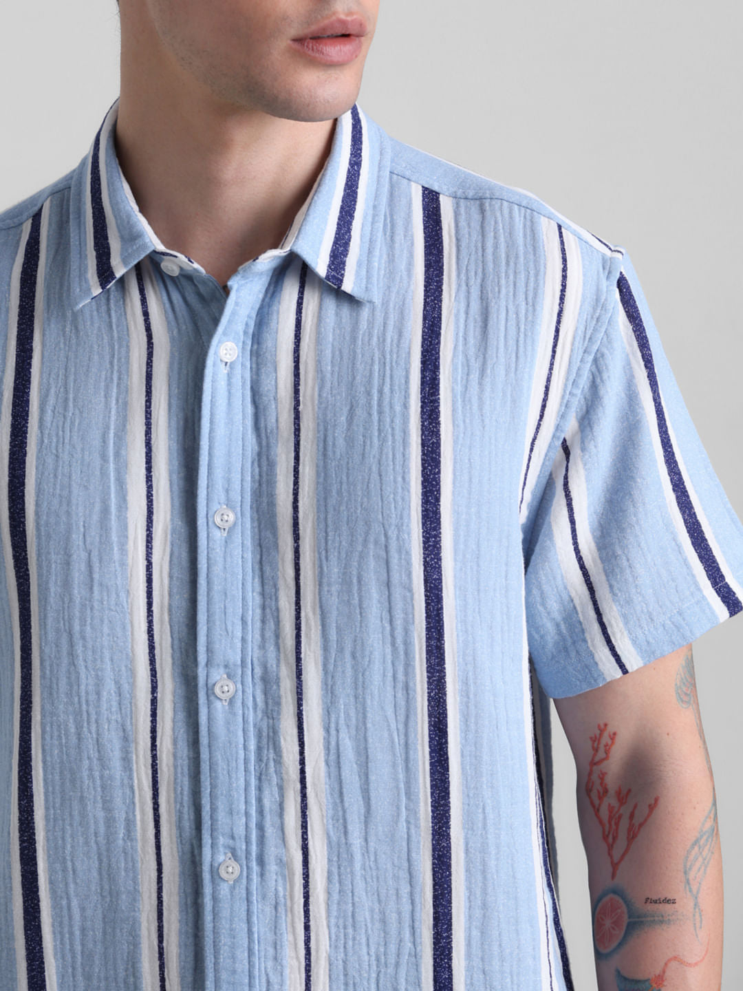 Blue Striped Short Sleeves Shirt