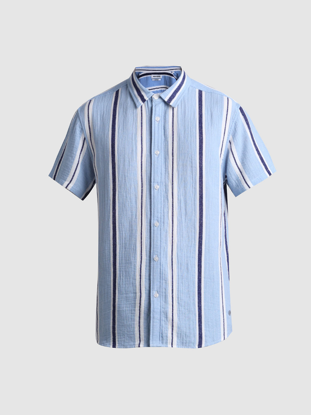 Blue Striped Short Sleeves Shirt