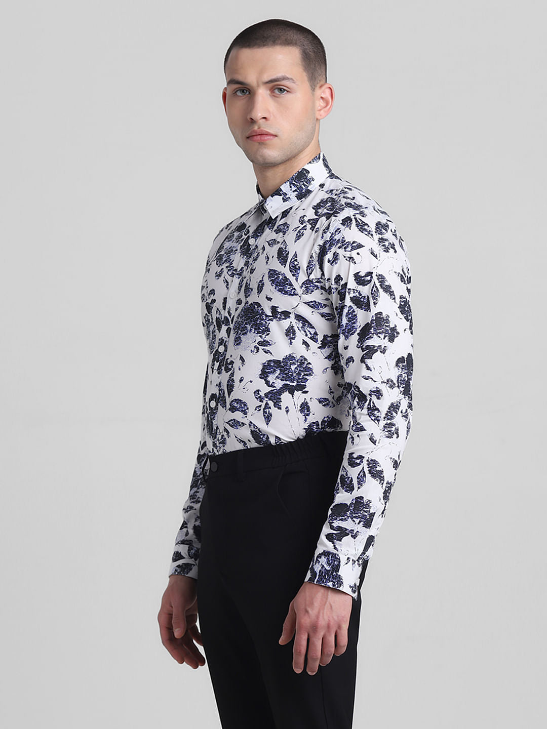 White Printed Full Sleeves Shirt