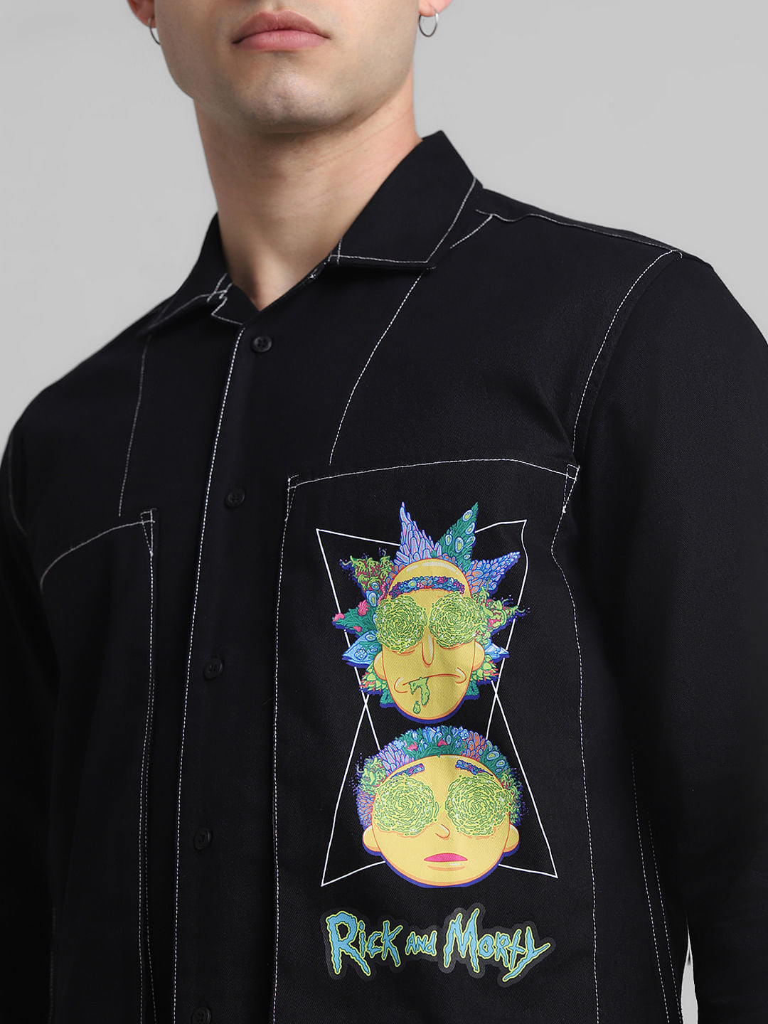 RICK & MORTY Black Printed Full Sleeves Shirt