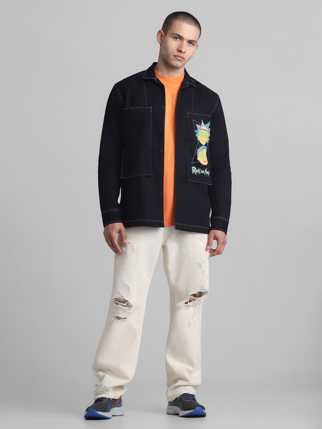 RICK & MORTY Black Printed Full Sleeves Shirt