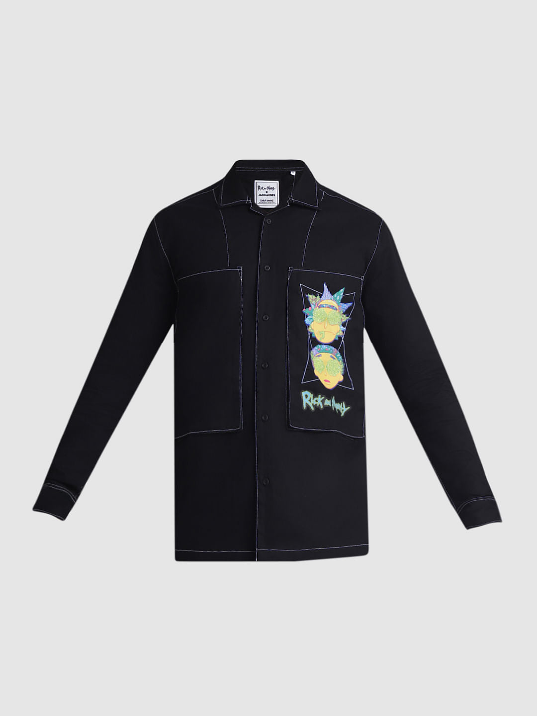 RICK & MORTY Black Printed Full Sleeves Shirt