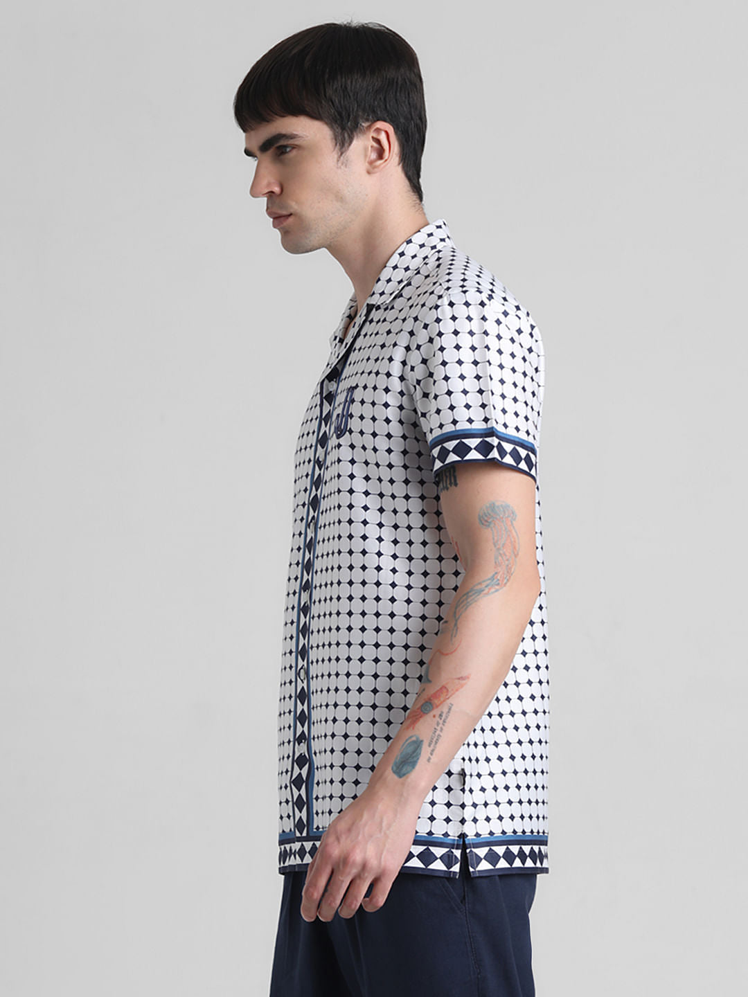 White Printed Short Sleeves Shirt