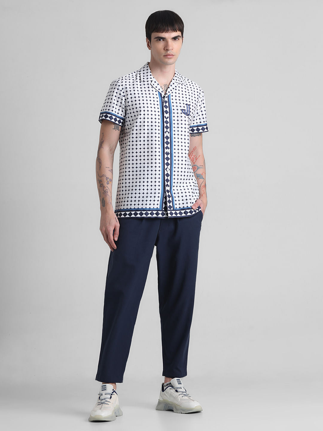 White Printed Short Sleeves Shirt