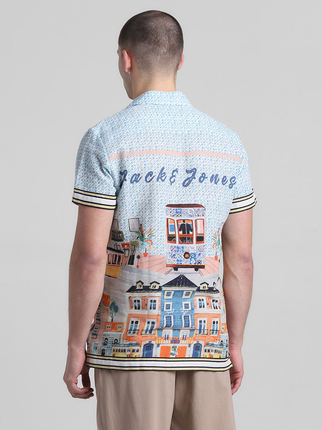 Blue Printed Short Sleeves Shirt