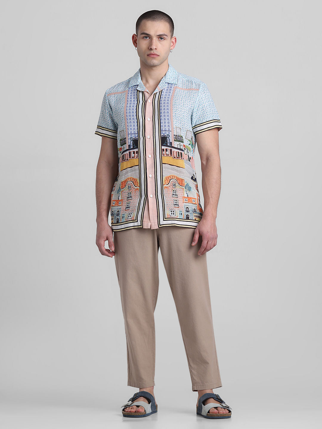 Blue Printed Short Sleeves Shirt