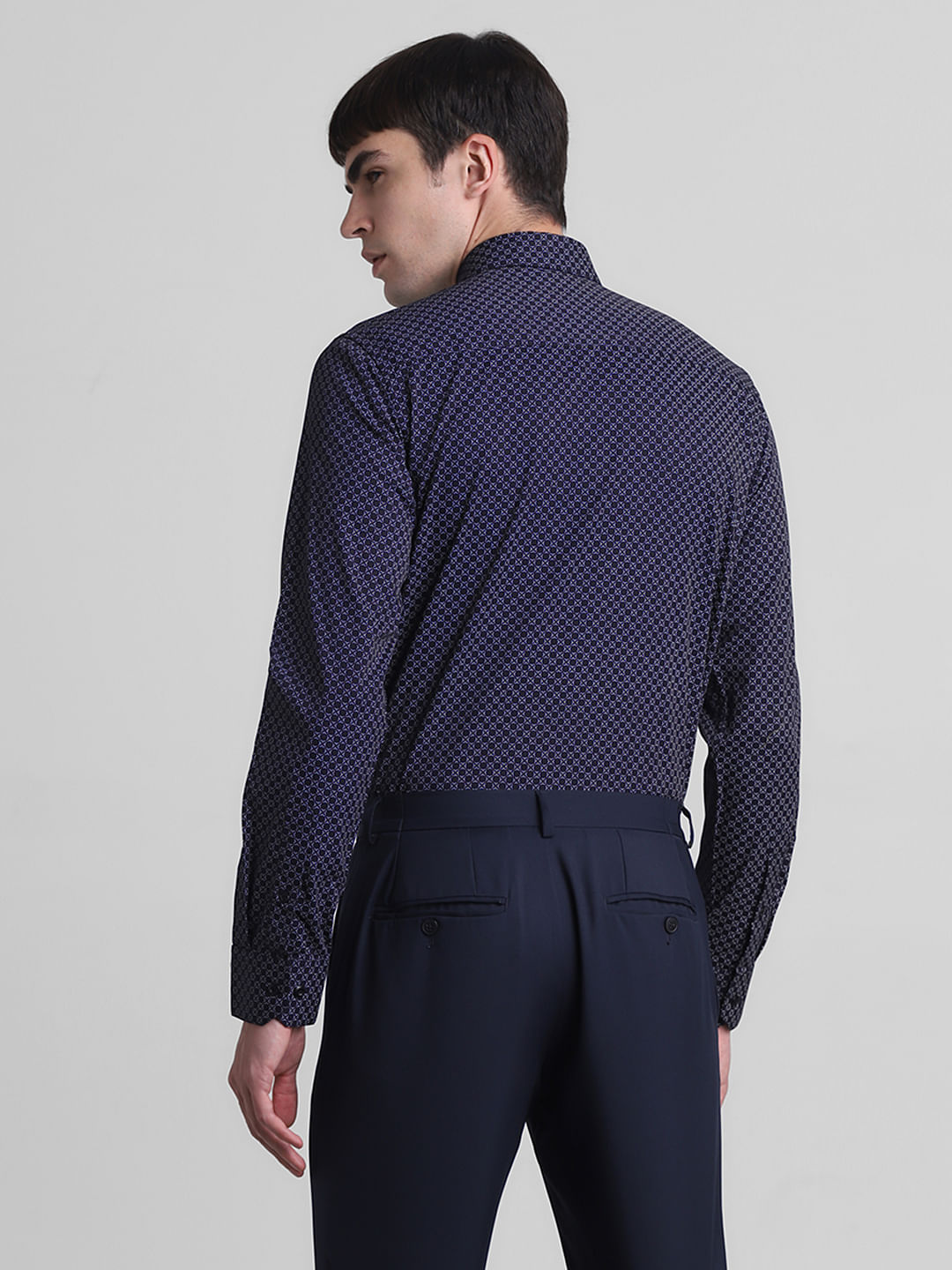 Navy Blue Printed Full Sleeves Shirt