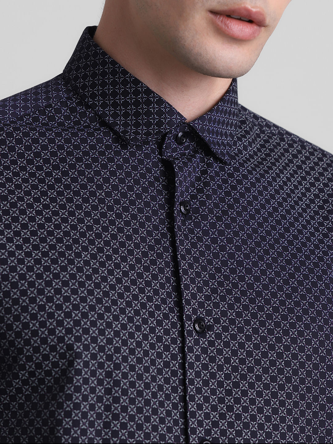 Navy Blue Printed Full Sleeves Shirt