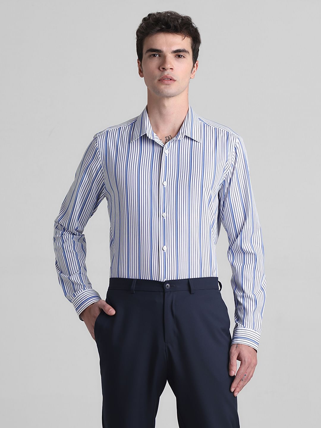 White Striped Full Sleeves Shirt