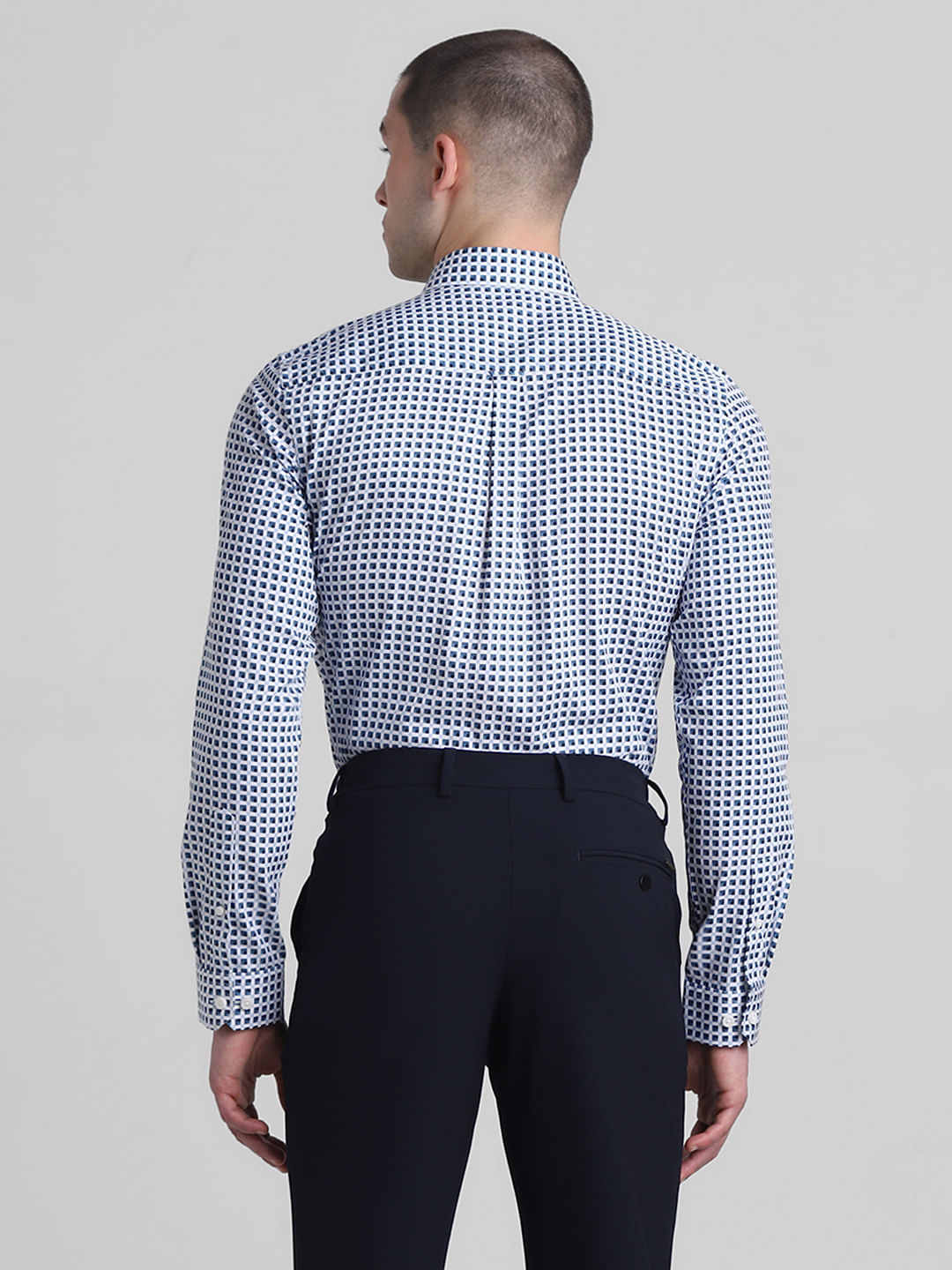 White & Blue Printed Dobby Shirt