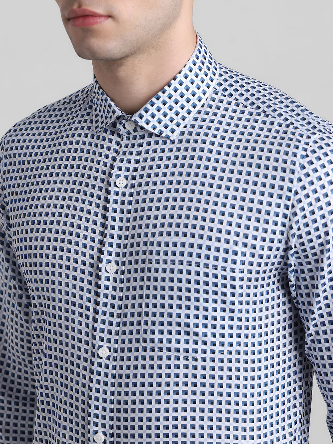 White & Blue Printed Dobby Shirt