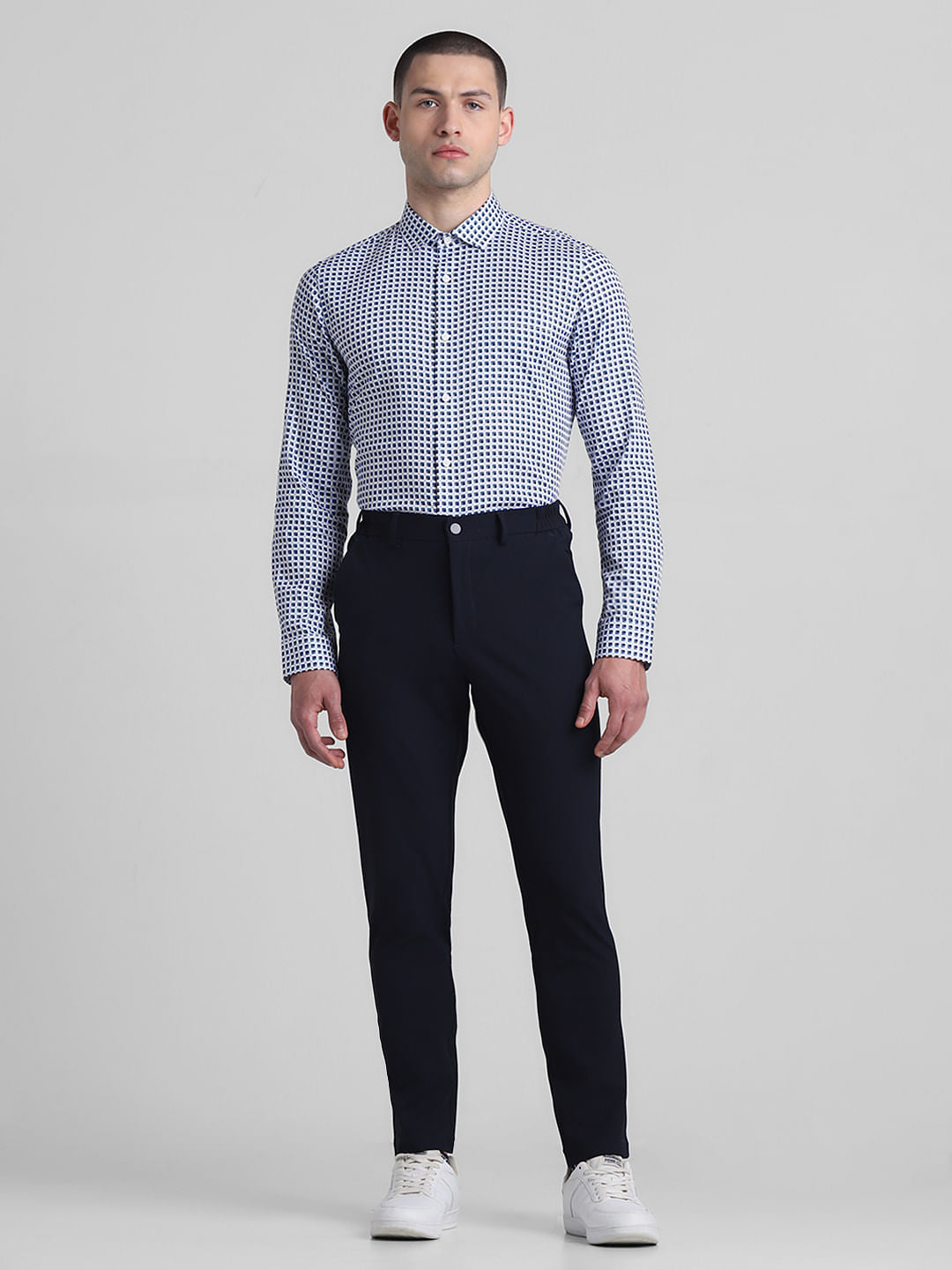 White & Blue Printed Dobby Shirt