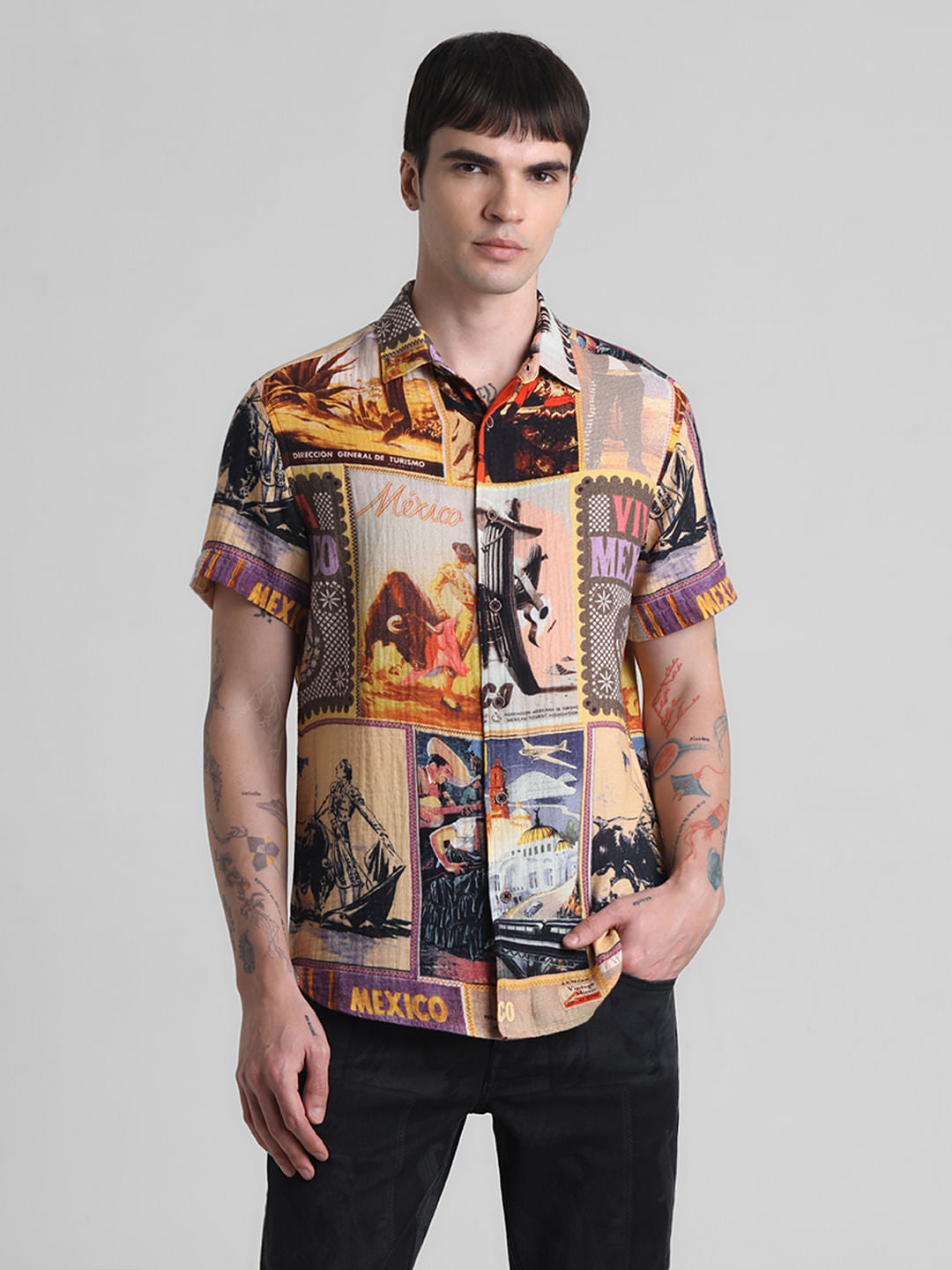 Orange Mexico Collage Print Shirt