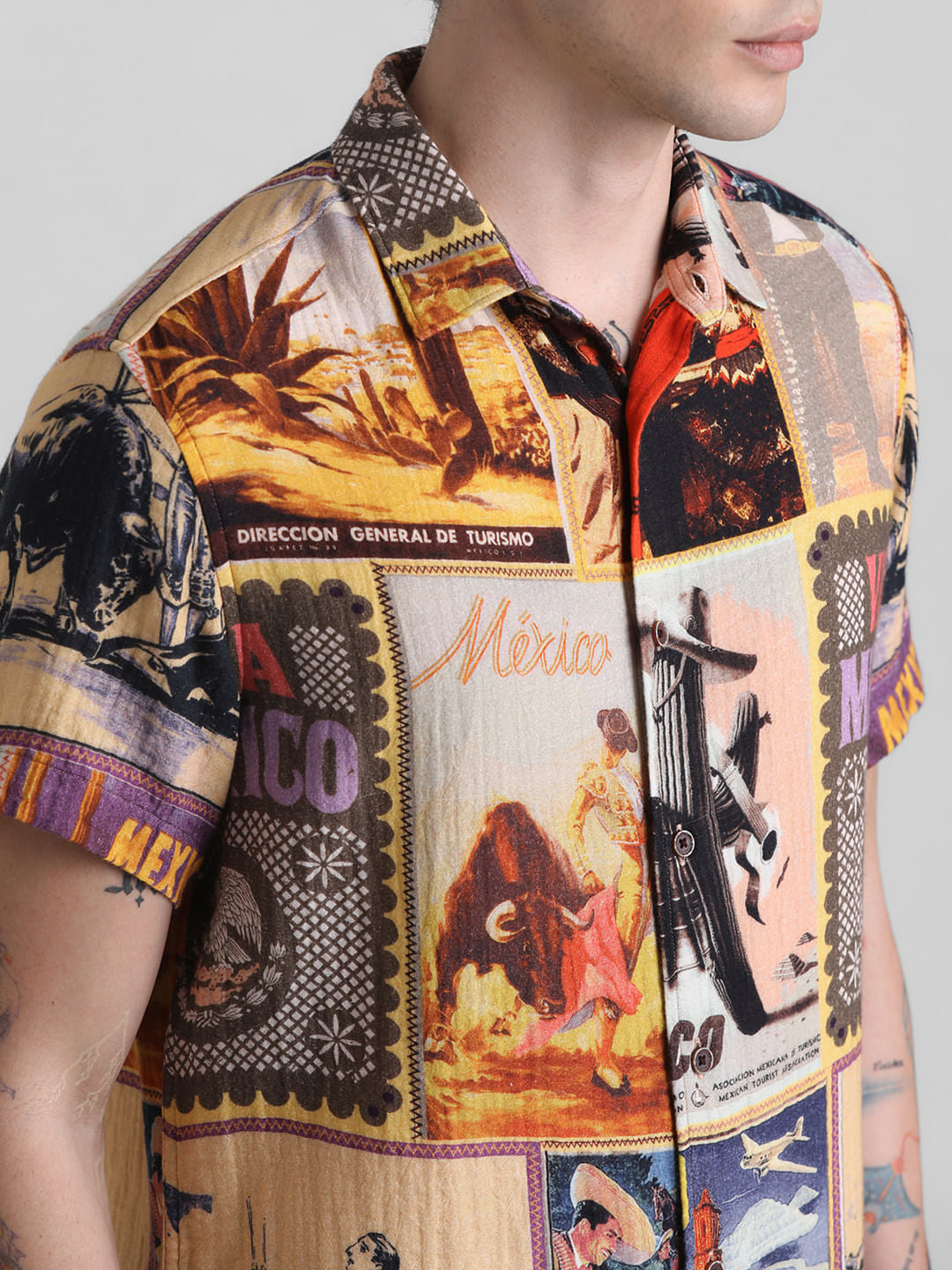 Orange Mexico Collage Print Shirt