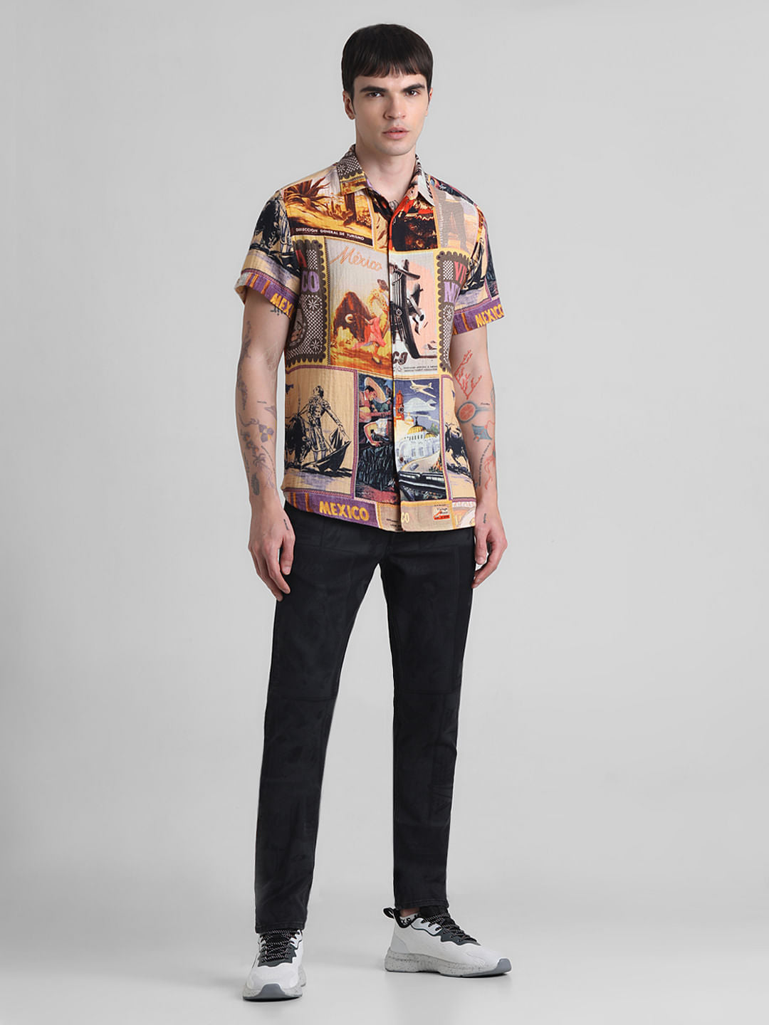 Orange Mexico Collage Print Shirt