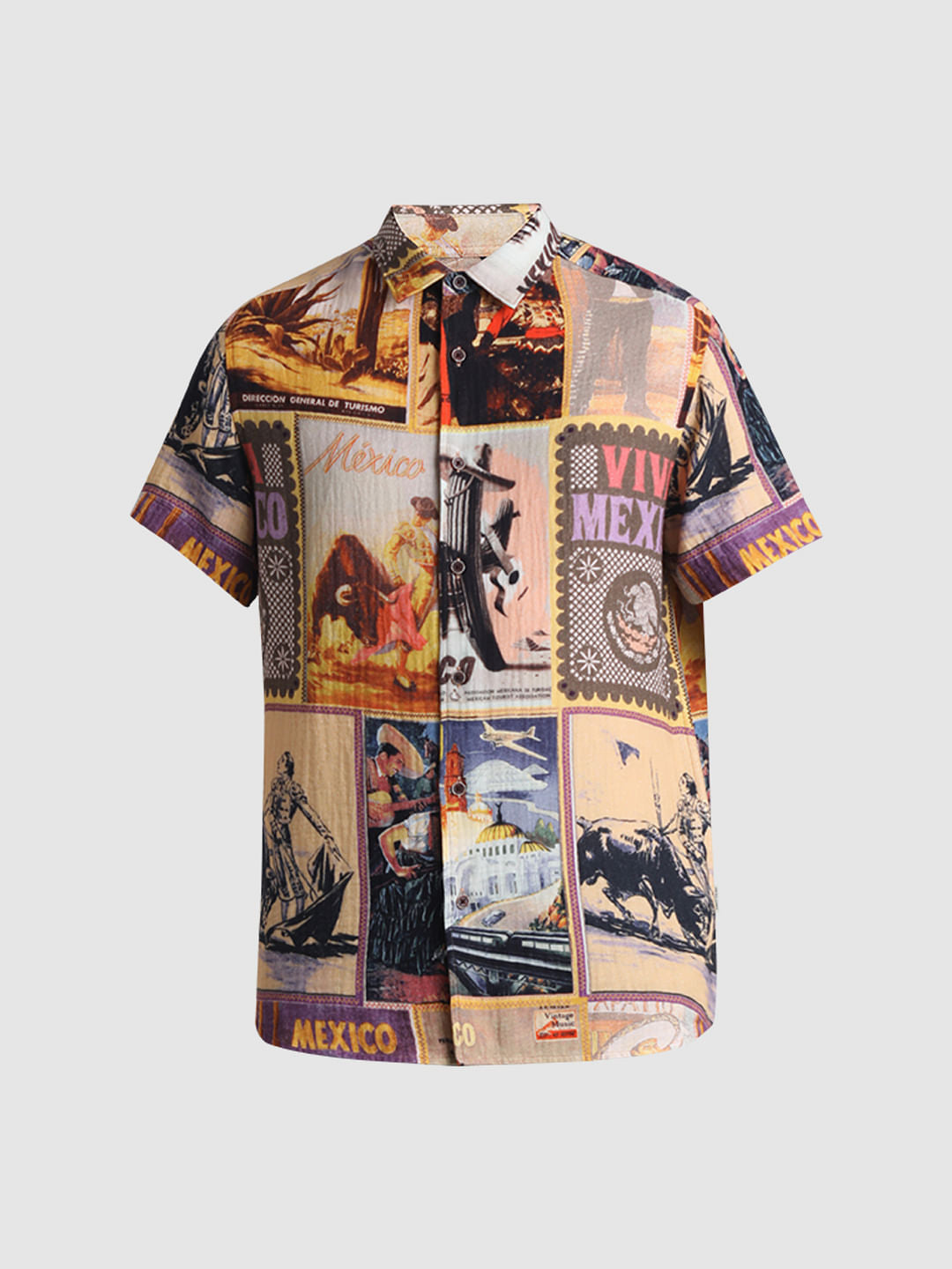 Orange Mexico Collage Print Shirt