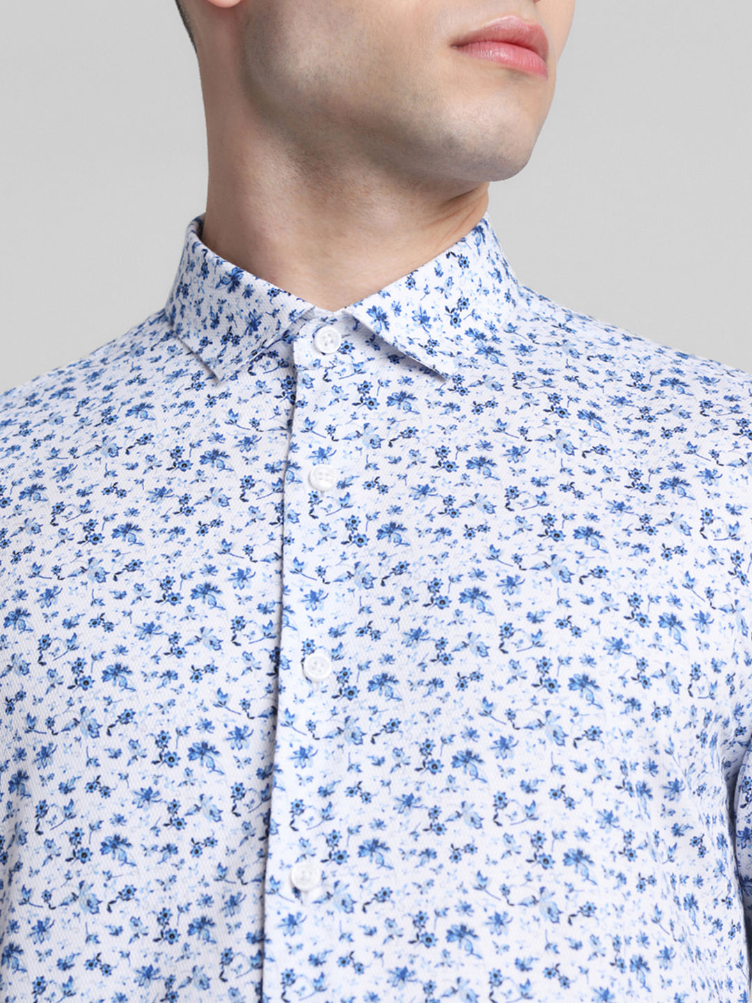 White Floral Print Full Sleeves Shirt
