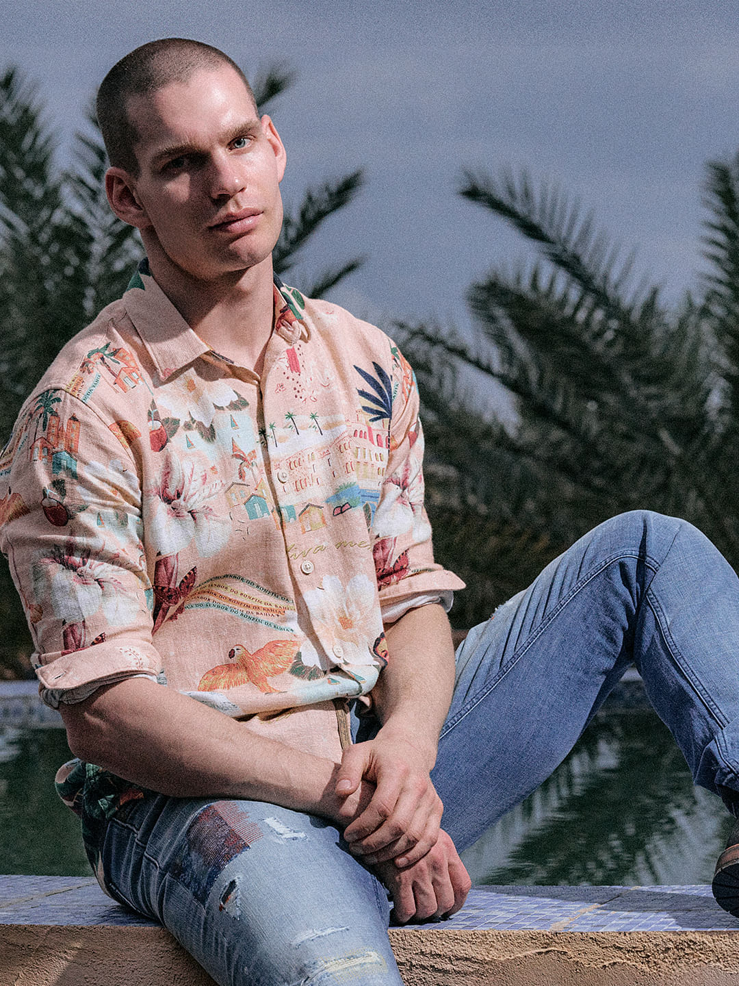 Peach Printed Full Sleeves Shirt