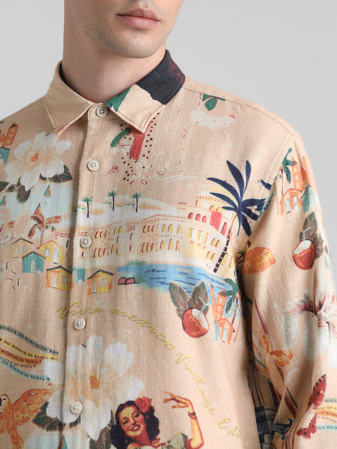 Peach Printed Full Sleeves Shirt