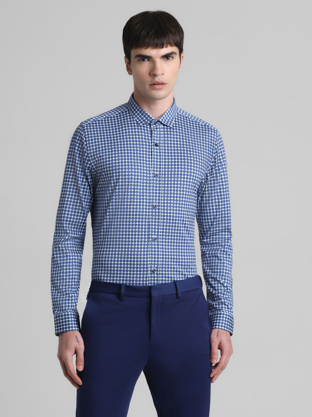 Blue Printed Knit Shirt