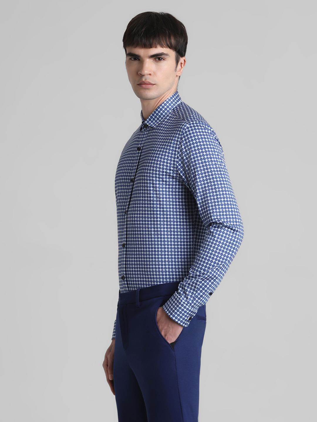 Blue Printed Knit Shirt